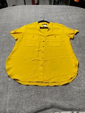 Bali Yellow Button-Front Short Sleeve Blouse